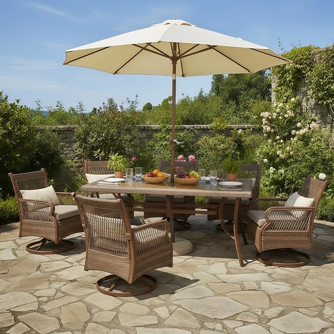 PURPLE LEAF Outdoor Dining Set for 6 All Weather Wicker Patio Dining Set by Unknown