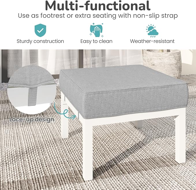 Solaste Outdoor Footstools Patio Ottoman Set of 2, Aluminum All-Weather Outdoor - Image 4