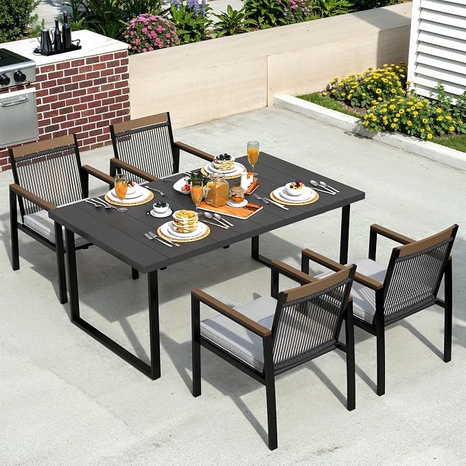 5-Piece Patio Dining Table and Chair Sets, Outdoor Metal Dining Furniture Set by Makeyourlifebetter