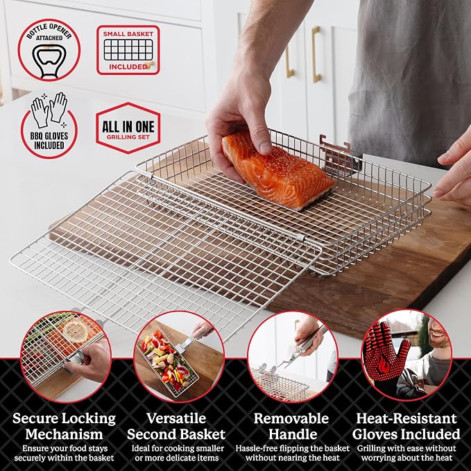 BLAZIN' GRILL Baskets for Outdoor Grill | 2 Grilling Baskets - Image 3