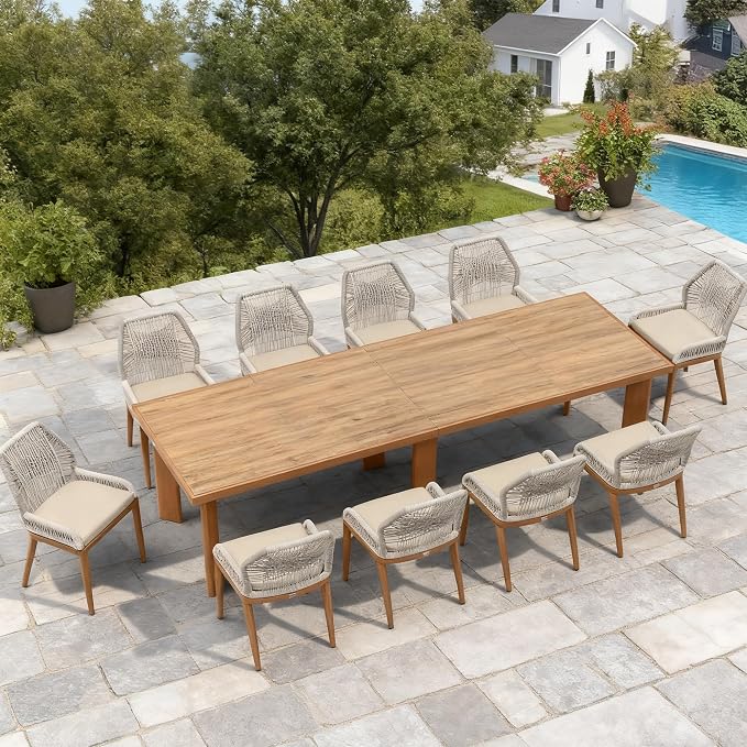 PURPLE LEAF 11 Pieces Patio Dining Set Aluminum Oversize Rectangular Table and by PURPLELEAF