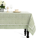 CPC Emerald Green Floral Hand Block Printed 100% Cotton Tablecloth 60x108 by COTTONPRINTCLUB