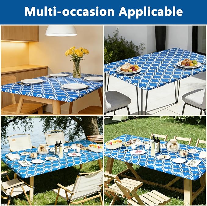 Rectangle Picnic Table Cloth, Elastic Waterproof Fitted Vinyl Tablecloths - Image 7