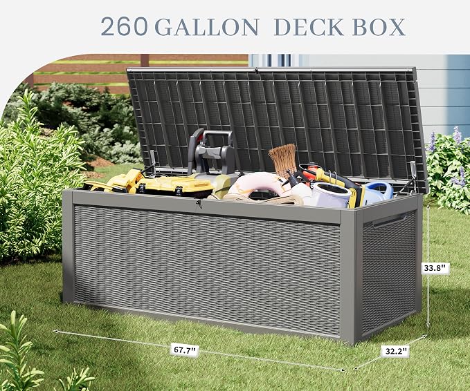 NUNU LAB 260 Gallon Outdoor Storage Box, Resin Large Sturdy Deck Box, Backyard - Image 3