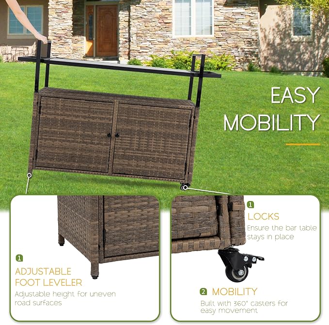 Wicker Outdoor Bar Cart - Image 3