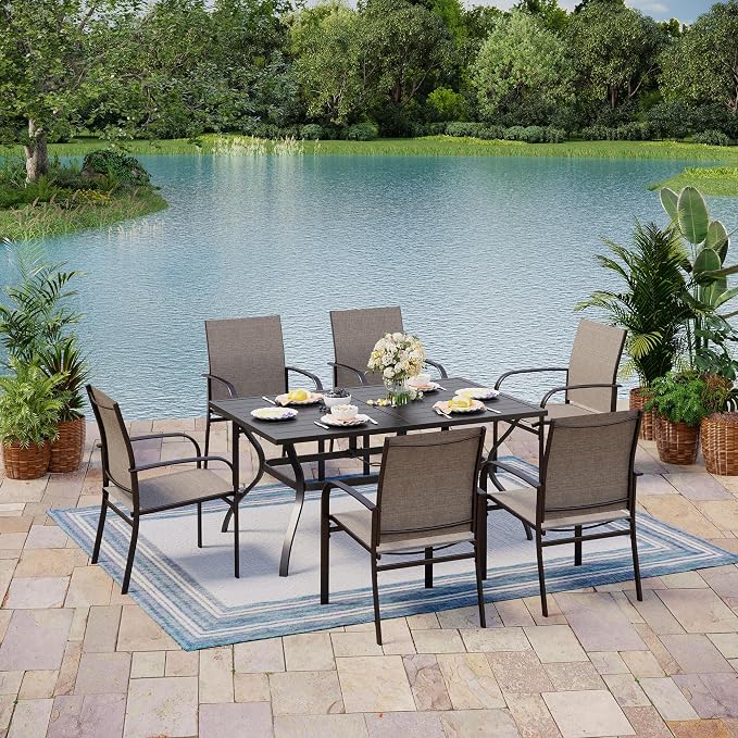 Outdoor Patio Dining Table for 6, All Weather Wrought Iron Black Outdoor Table - Image 2