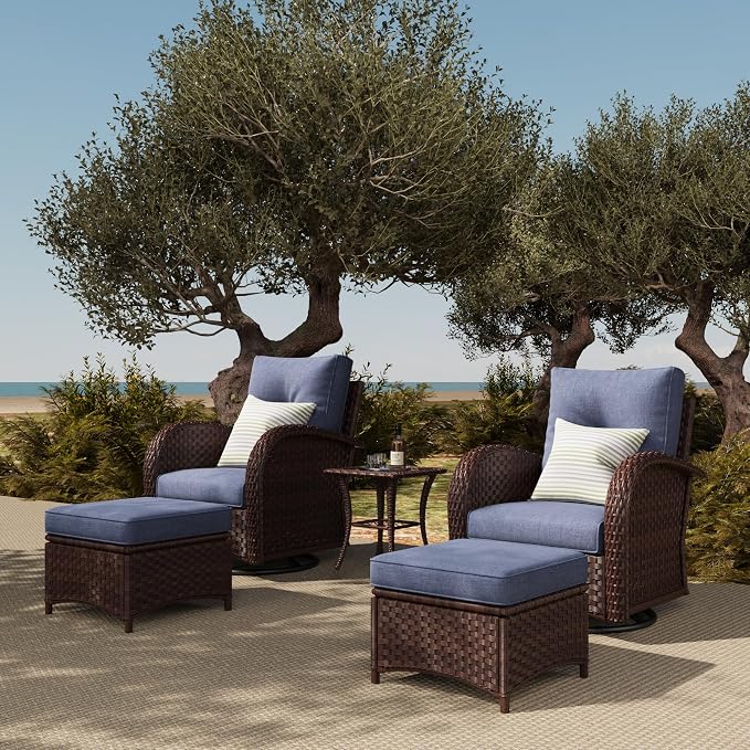 LayinSun 5 Pieces Outdoor Patio Furniture Set, Rattan Wicker Sectional Swivel by LayinSun