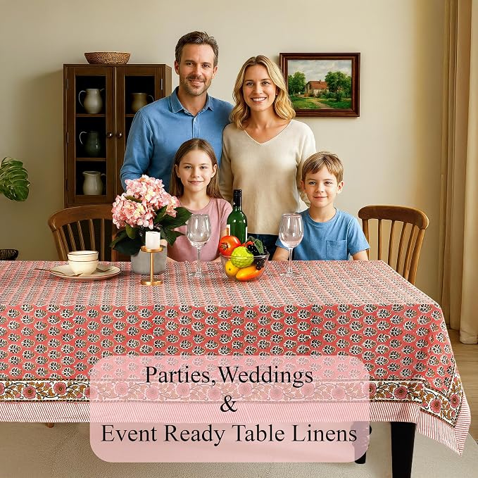 CPC Tablecloth 100% Cotton 70x108 Inch Indian Block Print Rectangle Table Cover - Image 3