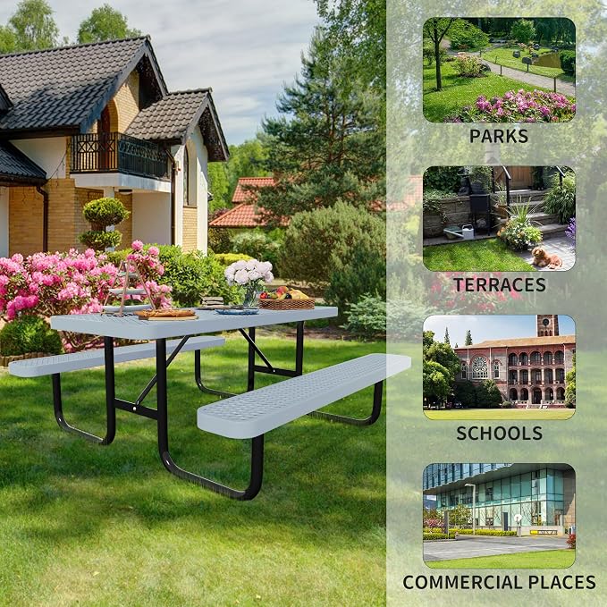 72'' Rectangular Steel Picnic Table - Image 7
