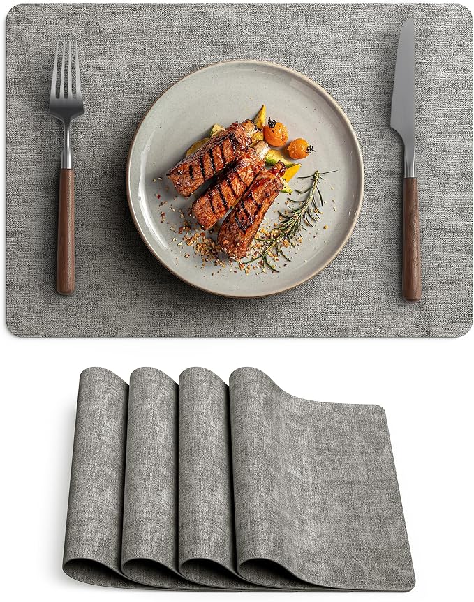 Faux Leather Vinyl Placemats Set of 4 Wipeable Heat Resistant Place Mats 100% by Unknown