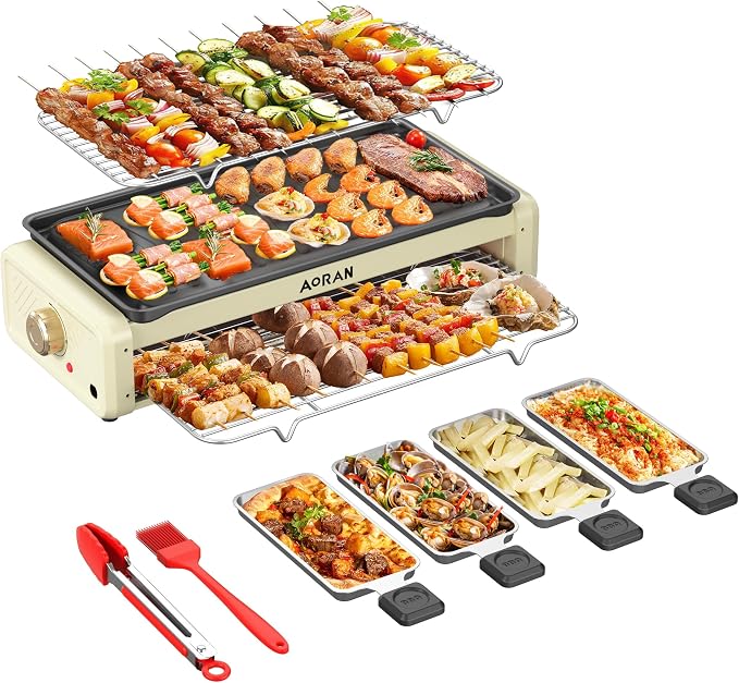 Aoran Electric Smokeless Grill, 1800W Nonstick Indoor Griddle Pan, Adjustable by aoran+kitchen