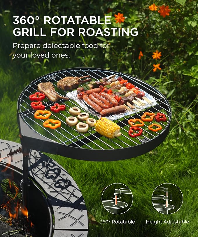 35 Inch Fire Pit with BBQ Grill, Wood Burning Fire Pits - Image 2
