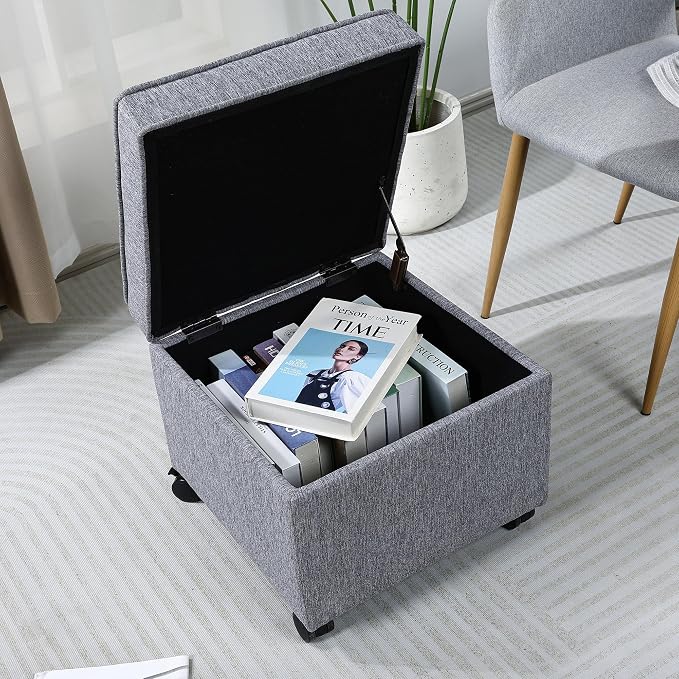 Adeco 17.5" Grey Square Storage Ottoman - Image 4