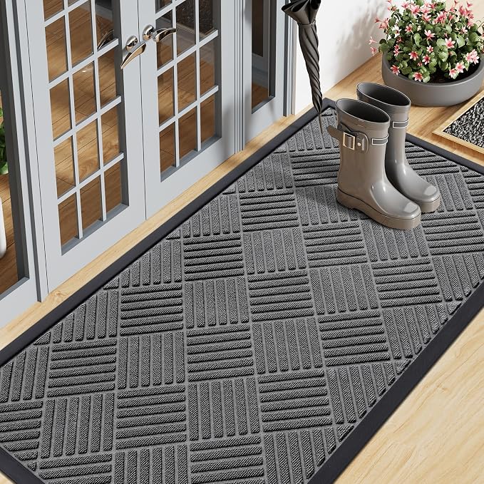 Smiry Front Door Mat Outside Entrance, Heavy Duty Outdoor Indoor Natural Rubber by Smiry