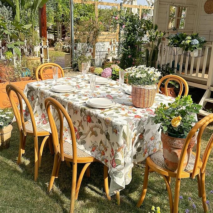 Waterproof Rectangular Tablecloth 60 x 120 Inch, Bird Floral Table Cloth - Image 6
