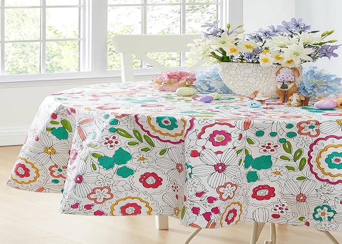 Newbridge Shabby Chic Lily Print 60 x 84 Inch Oval Vinyl Flannel Backed - Image 8