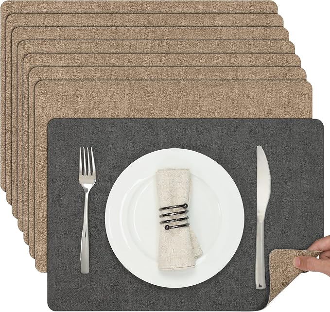 Myir JUN Placemats Dual Sided, Faux Leather Place Mats Set of 8 Indoor Placemat by MyirJUN