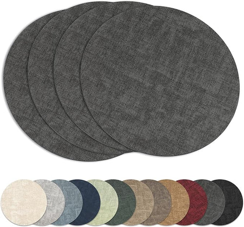 13"Round Placemats Set of 4, Reversible Faux Leather Heat Resistant Table Mats by NCUE