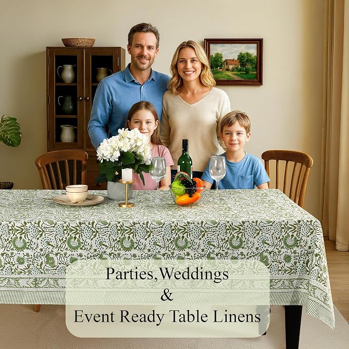 CPC Tablecloth 100% Cotton 72x190 Inch Indian Block Print Rectangle Table Cover - Image 3