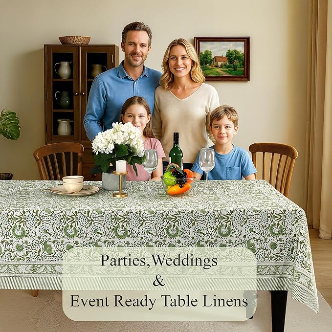 CPC Tablecloth 100% Cotton 72x160 Inch Indian Block Print Rectangle Table Cover - Image 3