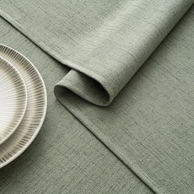 MIULEE Sage Green Linen Polyester Tablecloth 60x84 Inch Spring Rectangle Table - Image 3