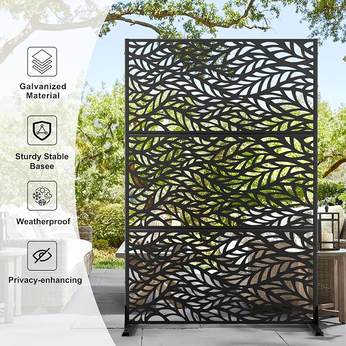 Metal Privacy Screen Outdoor 72" H×47" W, Freestanding Decorative Privacy Screen - Image 2