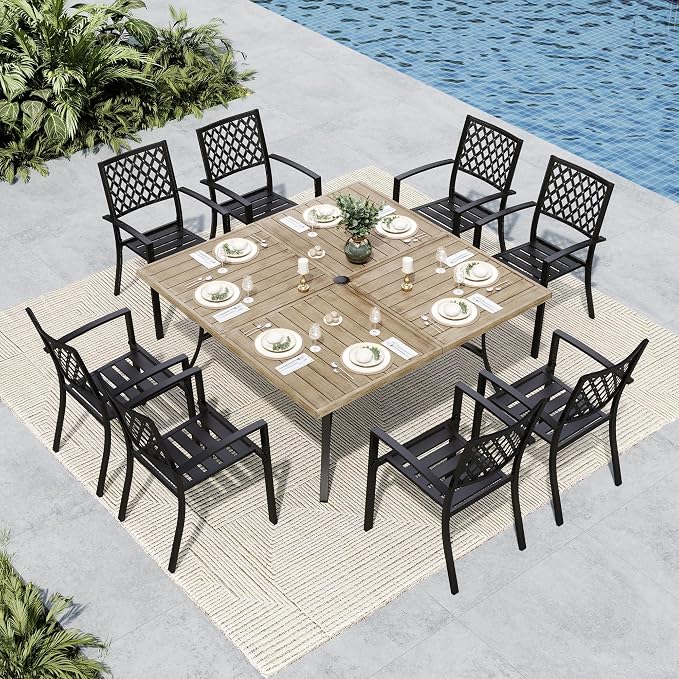 MFSTUDIO Patio Dining Set for 8, Metal Patio Table and Chairs Set, Outdoor by MFSTUDIO