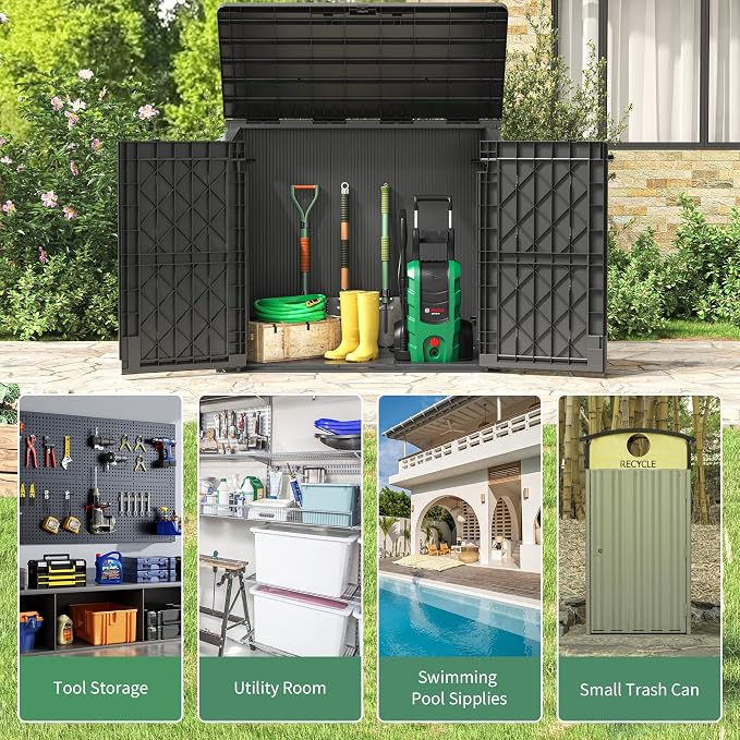 Outdoor Horizontal Resin Storage Shed, Portable Outdoor Storage Cabinet 36 Cu Ft - Image 8