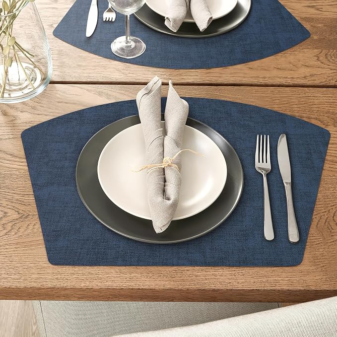 Round Table Placemats Set of 6, Faux Leather Wedge Shape Place Mats Heat - Image 6