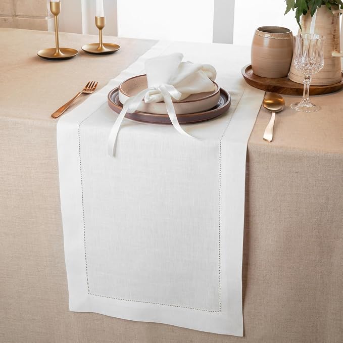 D'Moksha Homes Linen White Table Runner 48 Inches - Image 2