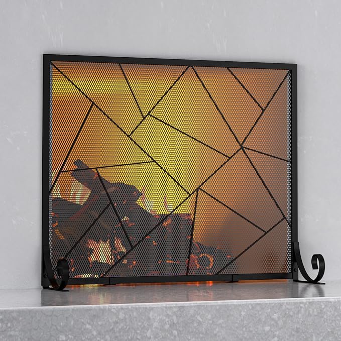 Fire Beauty Fireplace Screen Decorative Mesh Geometric Fire Spark Guard Gate by FireBeauty
