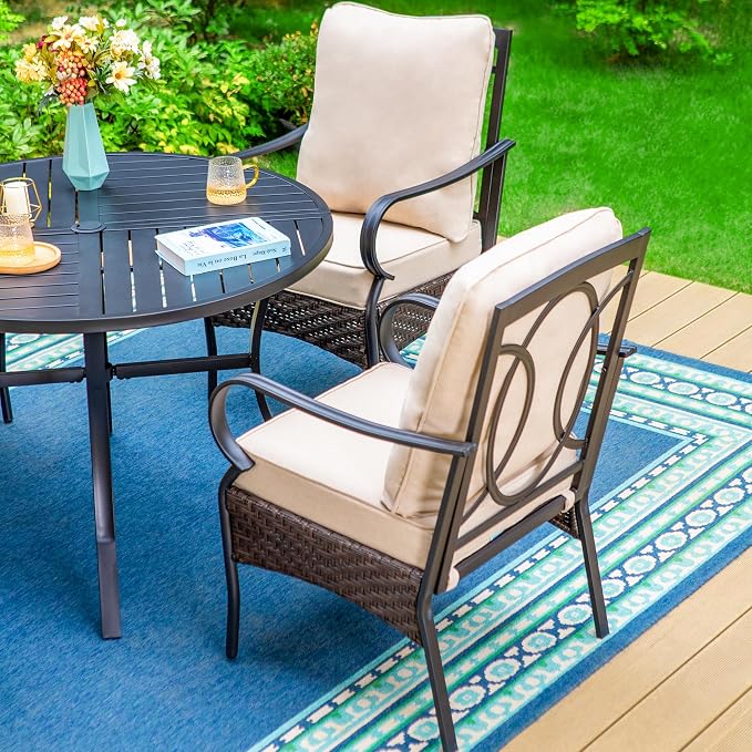 PHI VILLA Patio Chairs Set of 2, Heavy Duty Outdoor Metal Wicker Dining Chair - Image 2