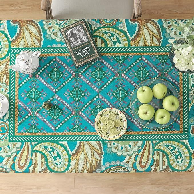 Designer Green Table Cloth Rectangle Table, Vintage Linen Wrinkle Resistant - Image 5