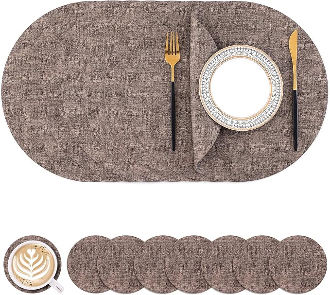 Homaxy Round Faux Leather Placemats and Coasters, Washable Dual-Side Table Mats by Homaxy