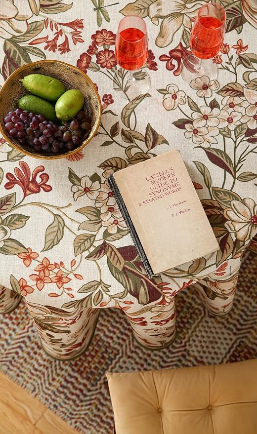 ISAENNE Designer Bohemian Linen Small Round Table Cloth, Colorful Floral - Image 5