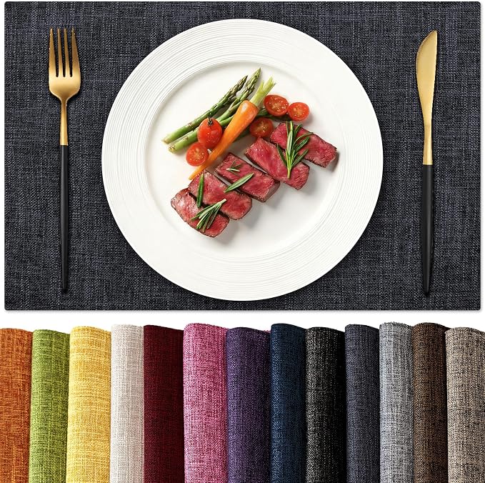 KXN Placemats Set of 4, Dual-Layer Thickened Faux Linen Table Mats, Heat by Homepage