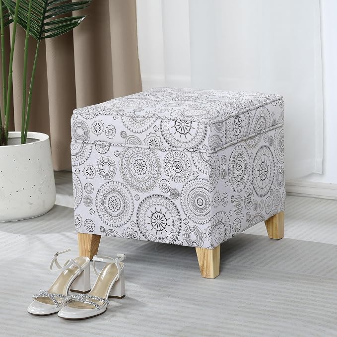Adeco 17" Square Ottoman with Storage, Small Mandala-Persian Flower Pattern - Image 6