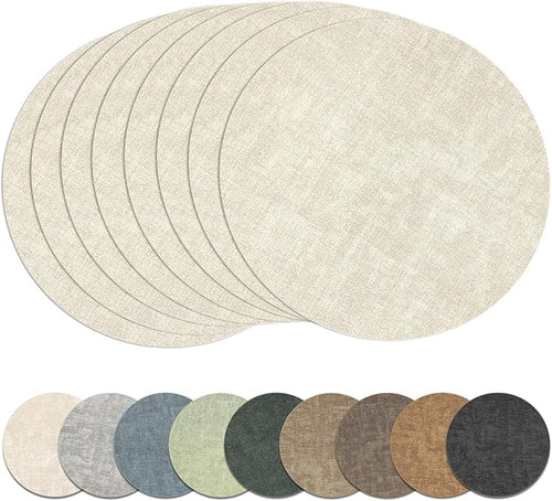13" Round Placemats Set of 8, Reversible Faux Leather Heat Resistant Table Mats by NCUE