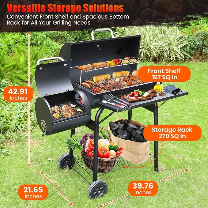 Realcook Charcoal Grills with Offest Smokers: Spacious Barrel Charcoal BBQ - Image 6