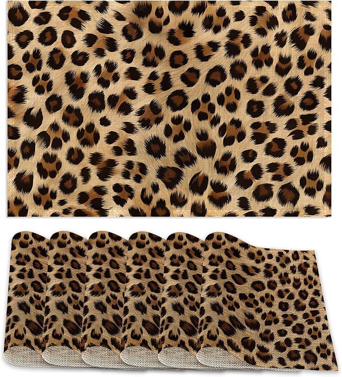 Leopard Skin Texture Placemats Set of 6, Placemats Washable Kitchen Dining by ZTHLL