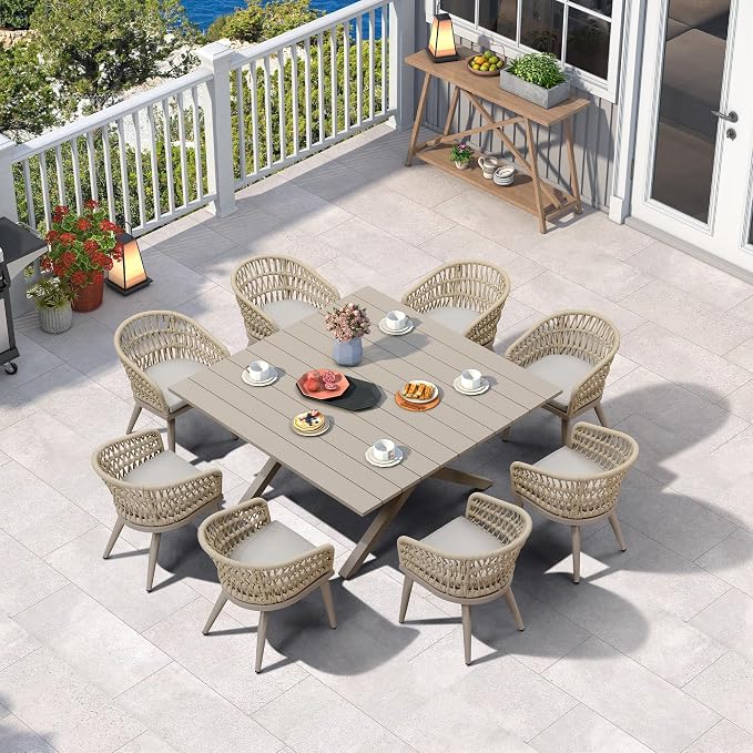 PURPLE LEAF 9 Pieces Outdoor Dining Set All-Weather PE Rattan Outdoor Patio by PURPLELEAF