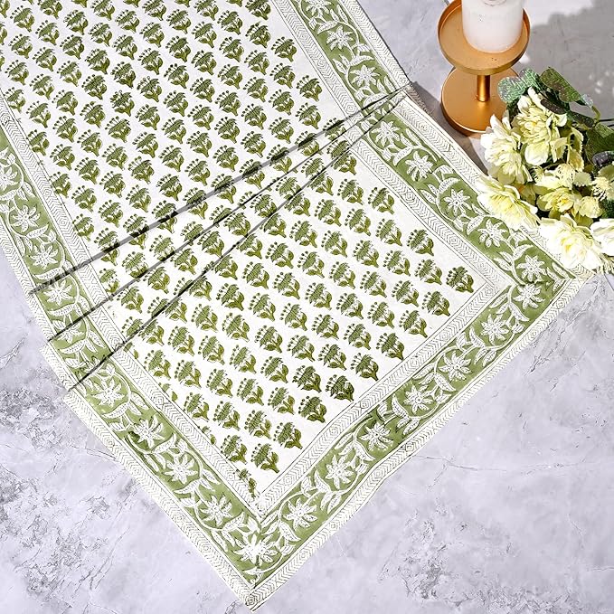 CPC Cotton Table Runner 16x106 inch Block Printed Long Fall Table Runner - Image 3