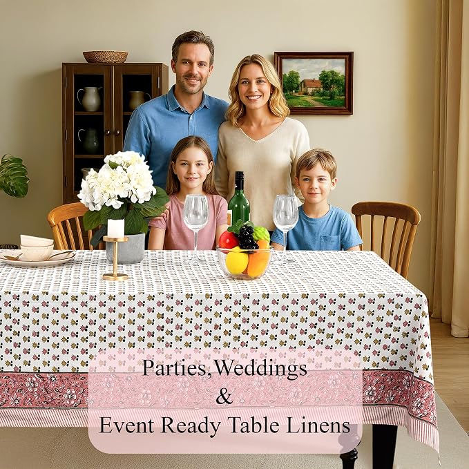 CPC Rosette Bloom Tablecloth 100% Cotton 70x118 Inch Indian Block Print - Image 3