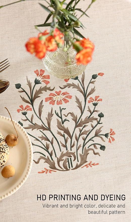 ISAENNE Floral Tablecloth for Round Tables, Linen Table Cloth - Image 5