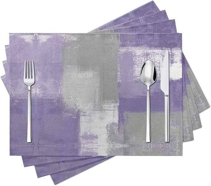 Modern Art Placemats Set of 4 Purple Abstract Painting Place Mats Washable by Fjogymlea