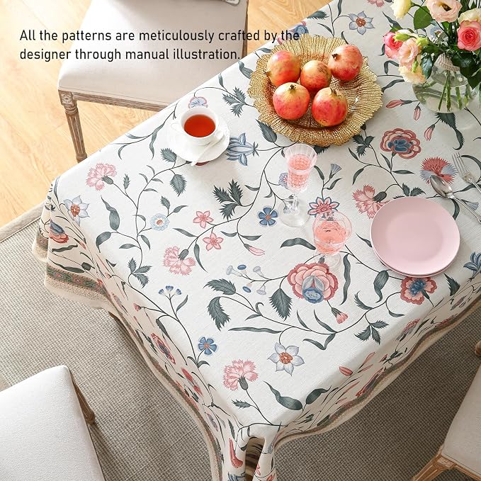 ISAENNE Designer Chinoiserie Linen Floral Small Square Tablecloth, Elegant - Image 7