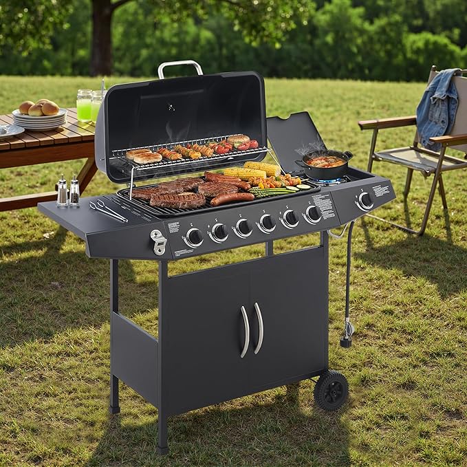 Propane Gas BBQ Grill with 6-Burner and Side Burner 59000 BTU Stainless Steel - Image 6