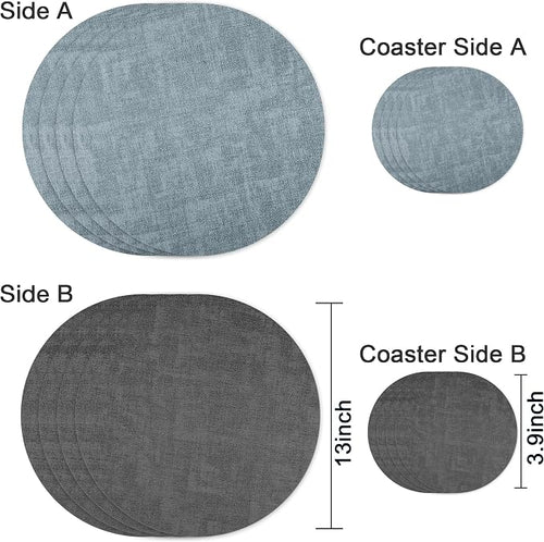 13-Inch Faux Leather Round Placemats Set of 4, Waterproof Anti-Slip Dual Sided - Image 2