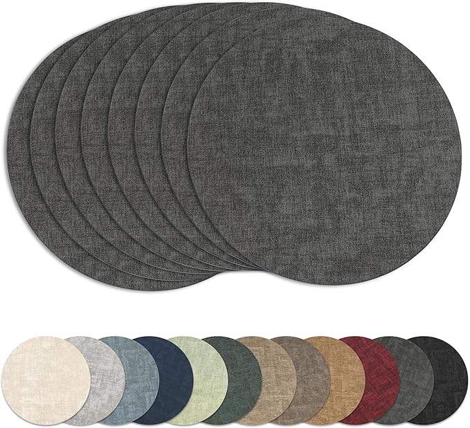 13"Round Placemats Set of 8, Reversible Faux Leather Heat Resistant Table Mats by NCUE
