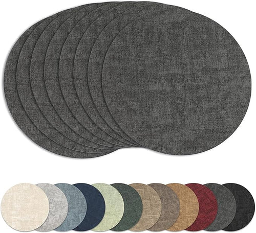 13"Round Placemats Set of 8, Reversible Faux Leather Heat Resistant Table Mats by NCUE